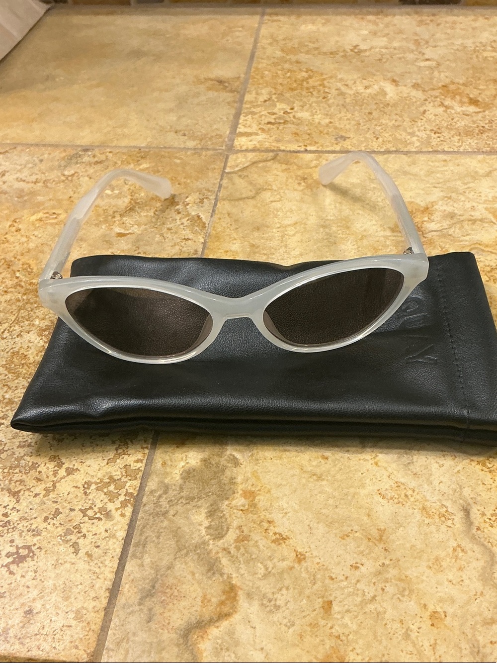 Quay Australia Frosted Clear Frame Black Lens Cat Eye Sunglasses